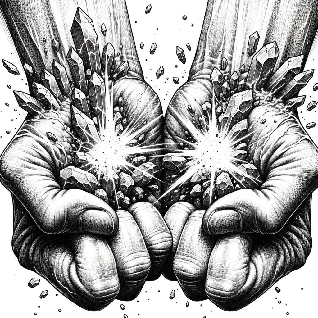 a representation of anxiety, covered in exploding crystals